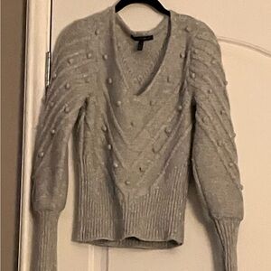 WHBM Embroidered V-neck Sweater with Puff Sleeveves